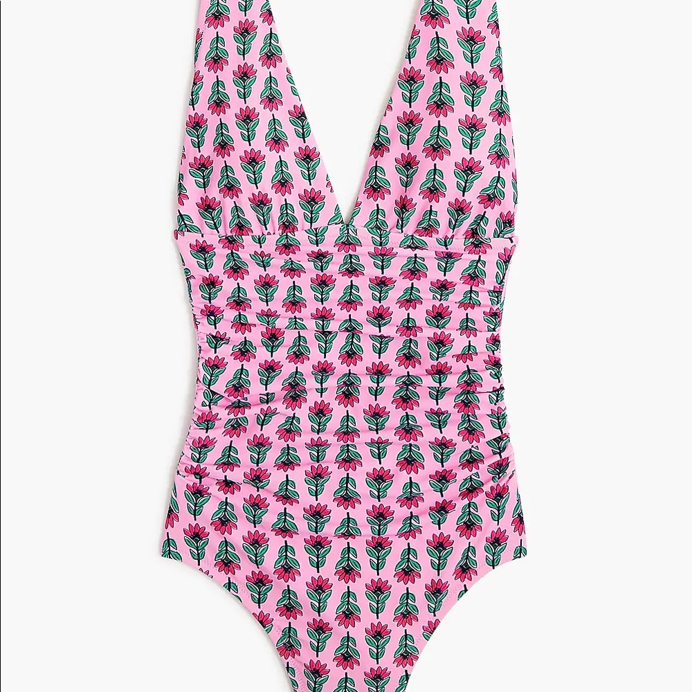 Ruched plunge one-piece swimsuit
